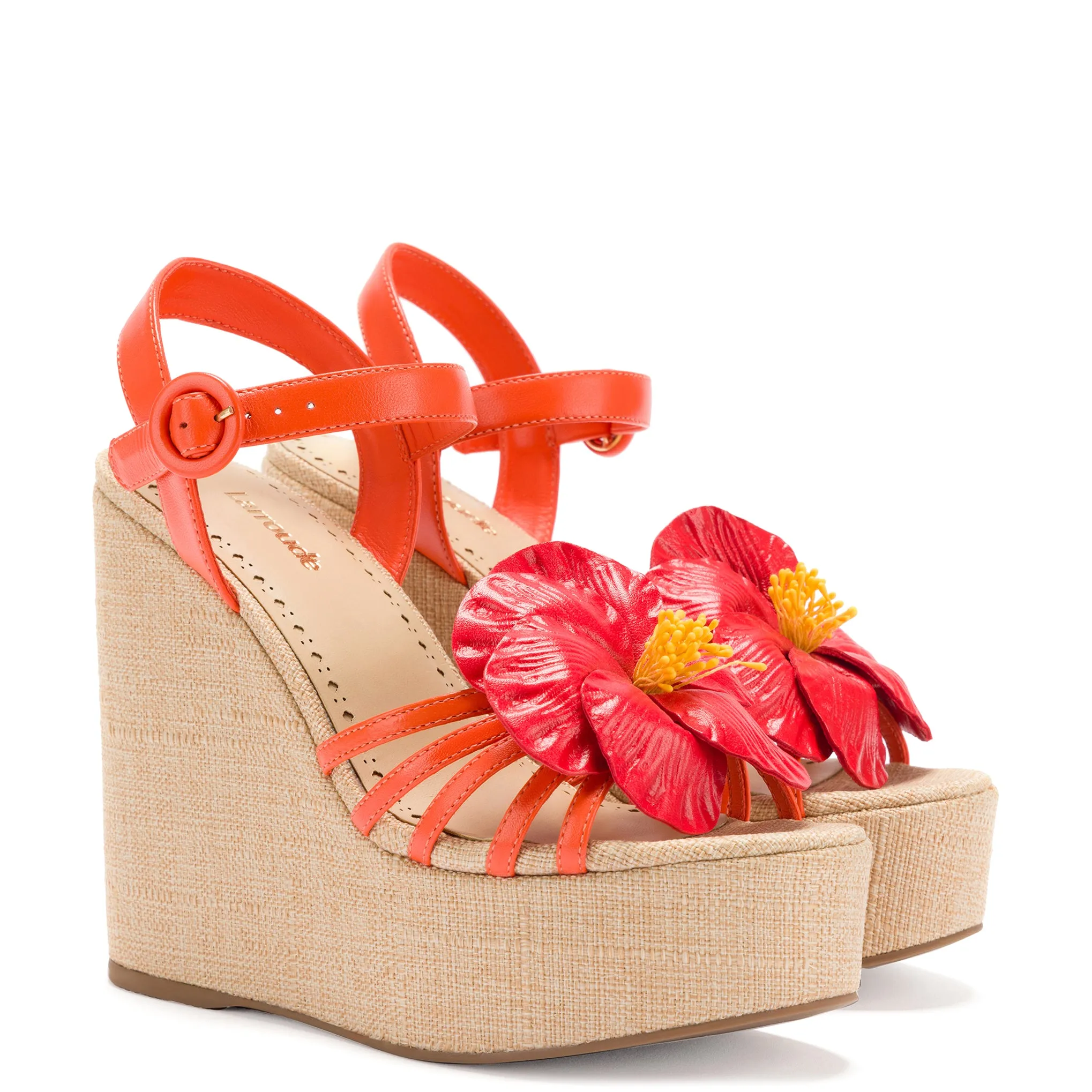 Magnolia Wedge In Orange Leather sold by Larroude product image thumbnail 2