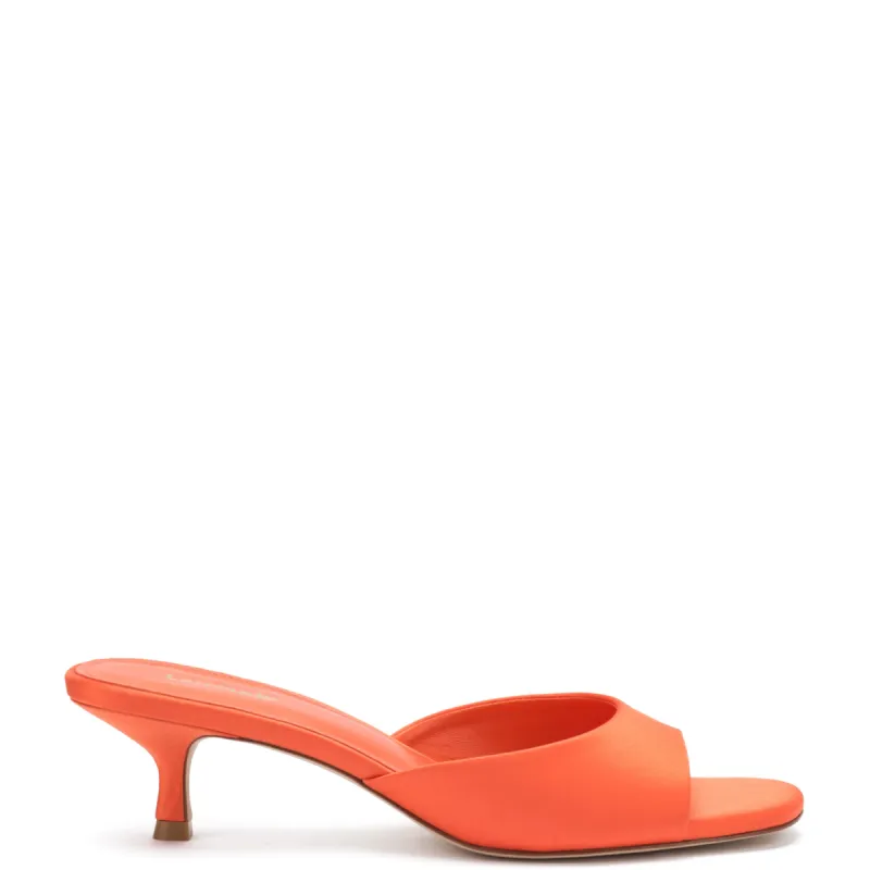Rita Mule In Orange Satin sold by Larroude