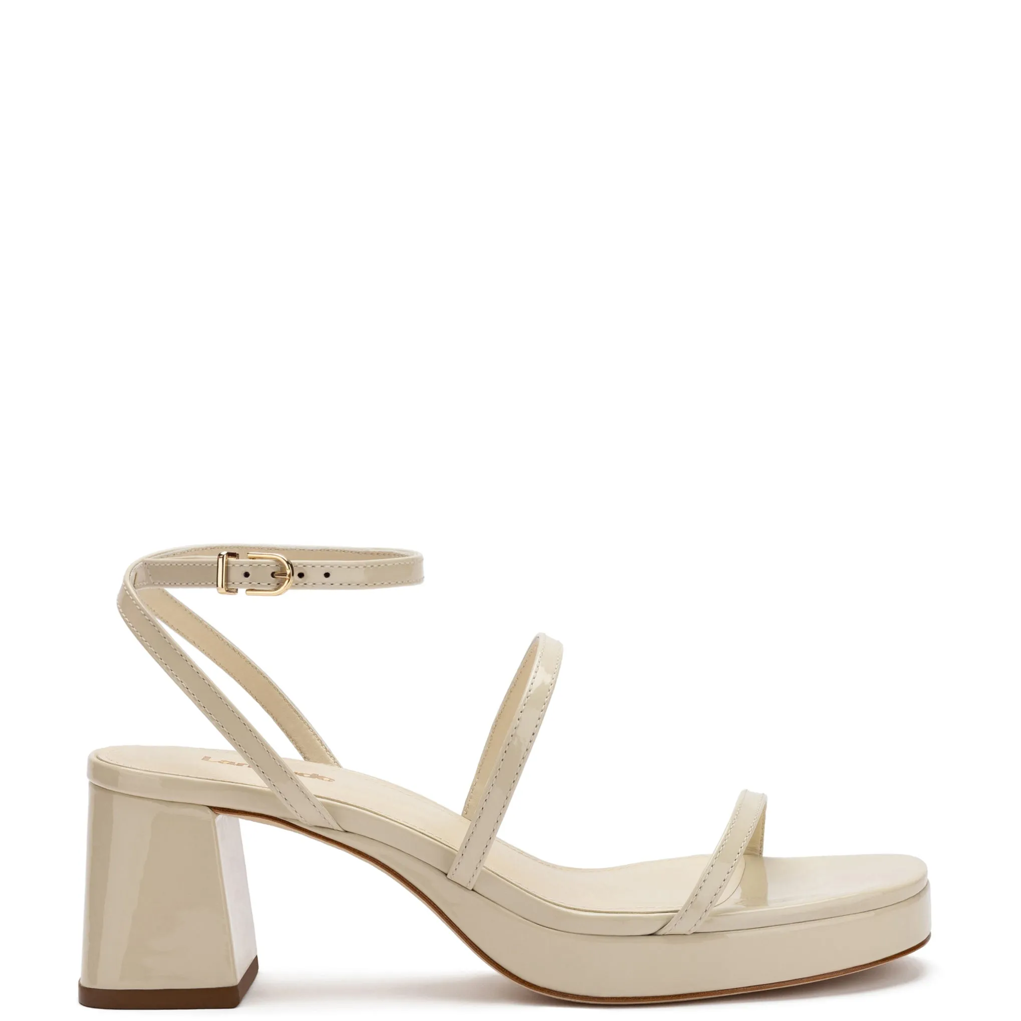 Gio Sandal In Ivory Patent Leather sold by Larroude