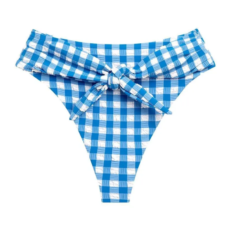 Blue Gingham Paula Tie-Up Bikini Bottom sold by Larroude