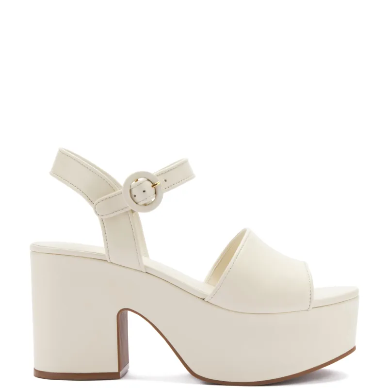 Miso Platform Strap Sandal In Ivory Leather sold by Larroude