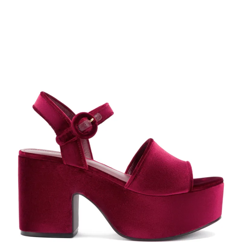 Miso Platform Strap Sandal In Wine Velvet sold by Larroude