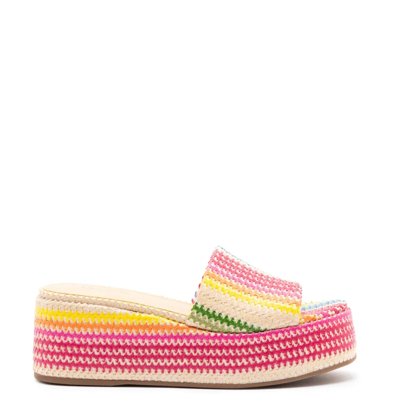 Alex Flatform Mule In Rainbow Raffia sold by Larroude