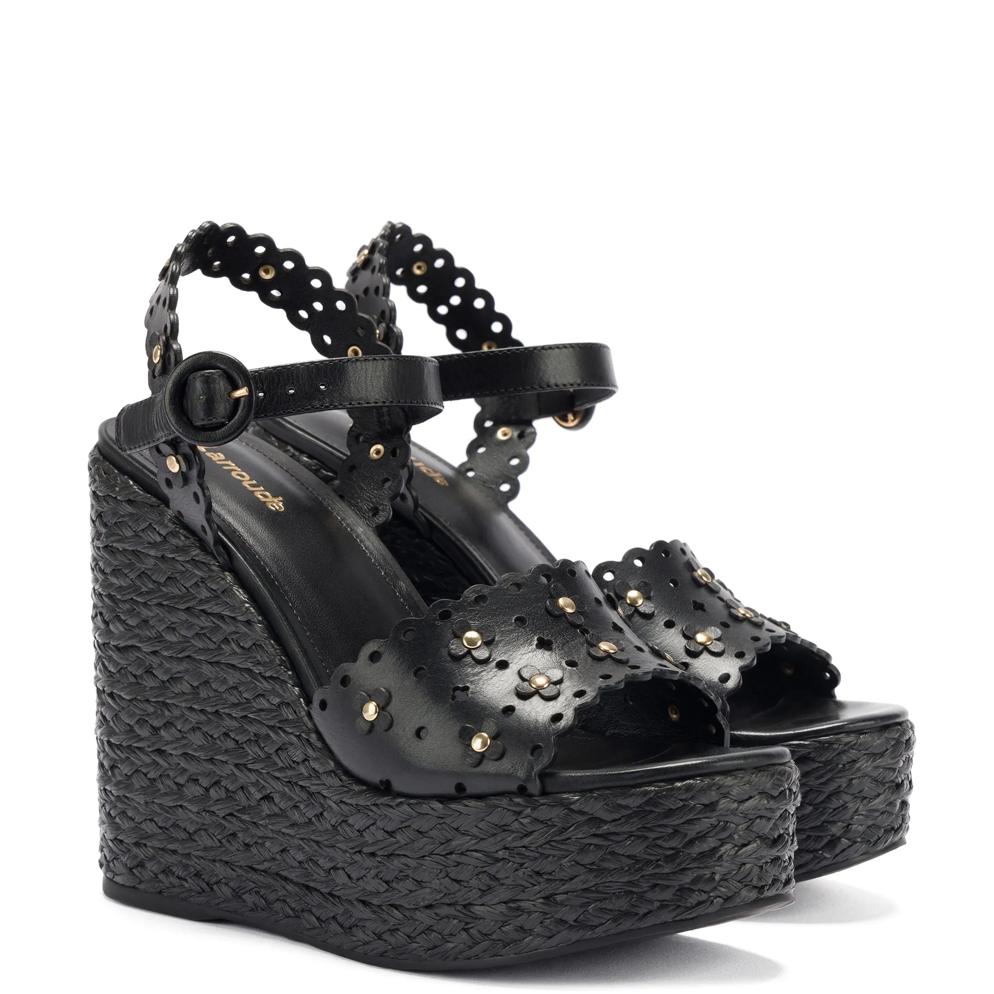 Jasmine Wedge In Black Leather sold by Larroude product image thumbnail 2