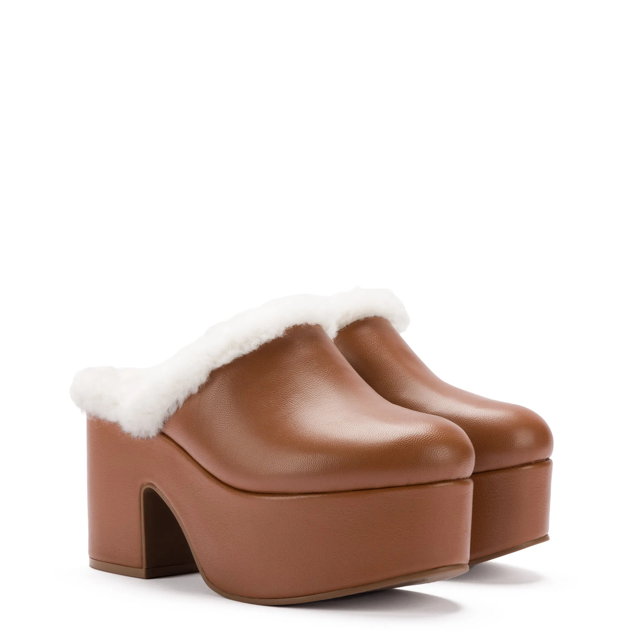 Miso Platform Clog In Caramel Leather and Natural Shearling sold by Larroude product image thumbnail 2