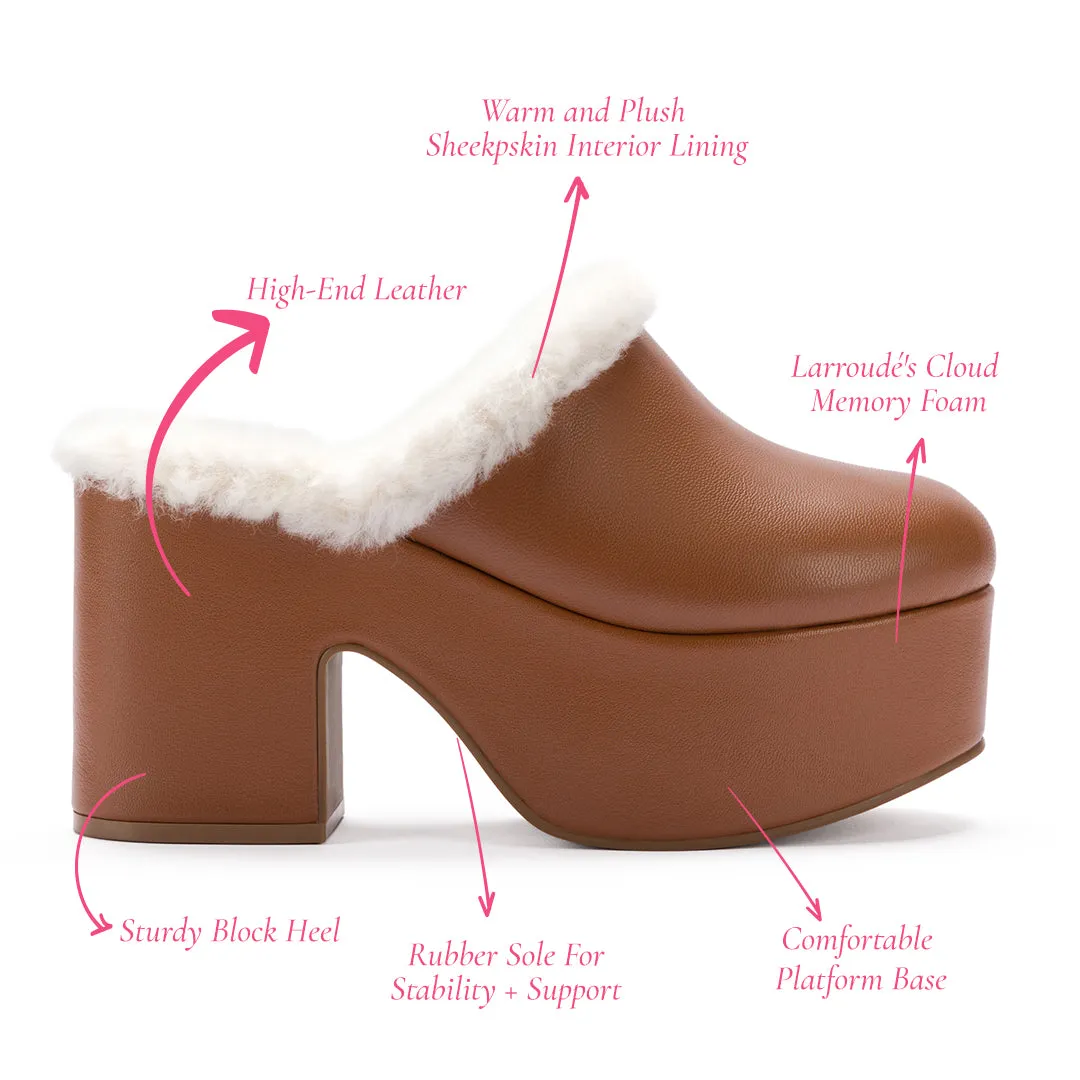 Miso Platform Clog In Caramel Leather and Natural Shearling sold by Larroude product image thumbnail 5