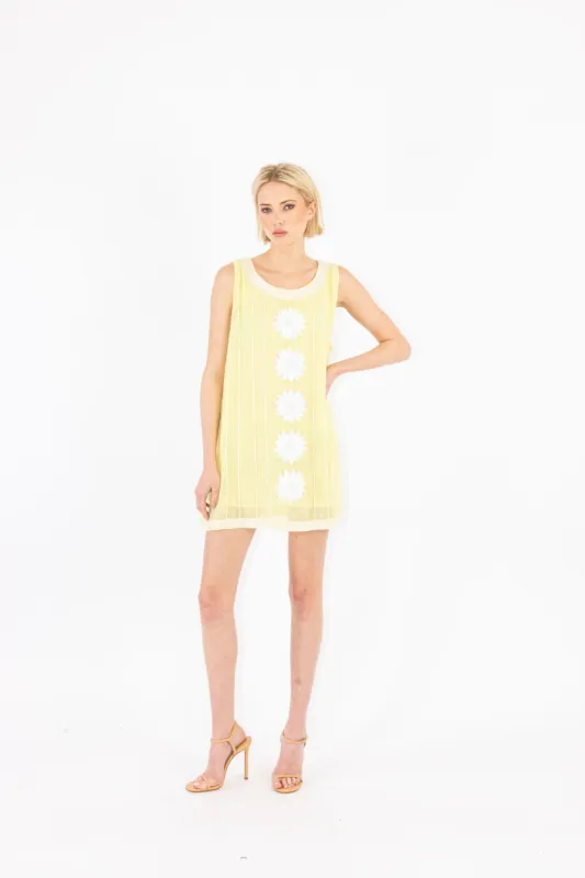 yellow floral embellished mini a-line dress sold by Larroude