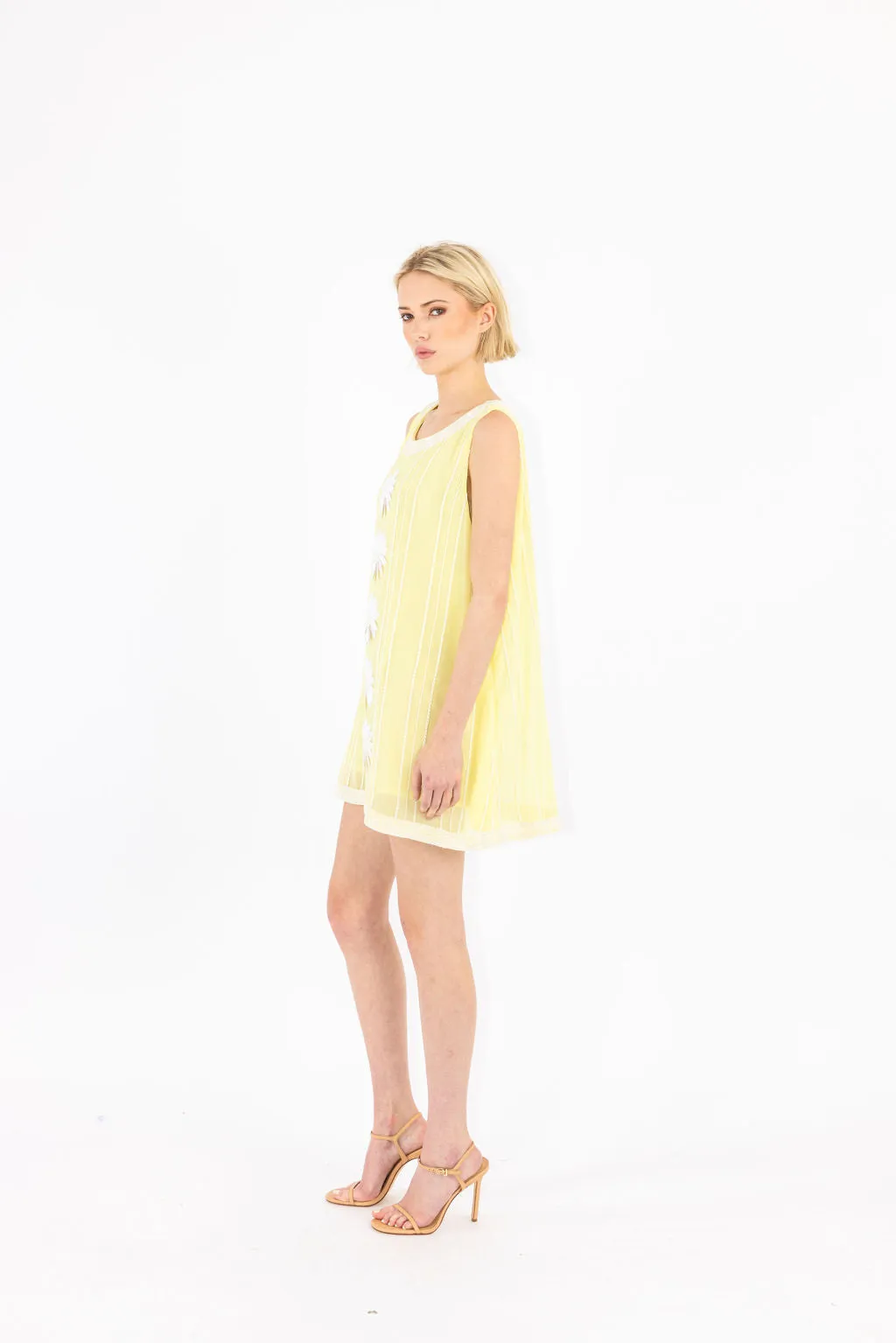 yellow floral embellished mini a-line dress sold by Larroude product image thumbnail 3