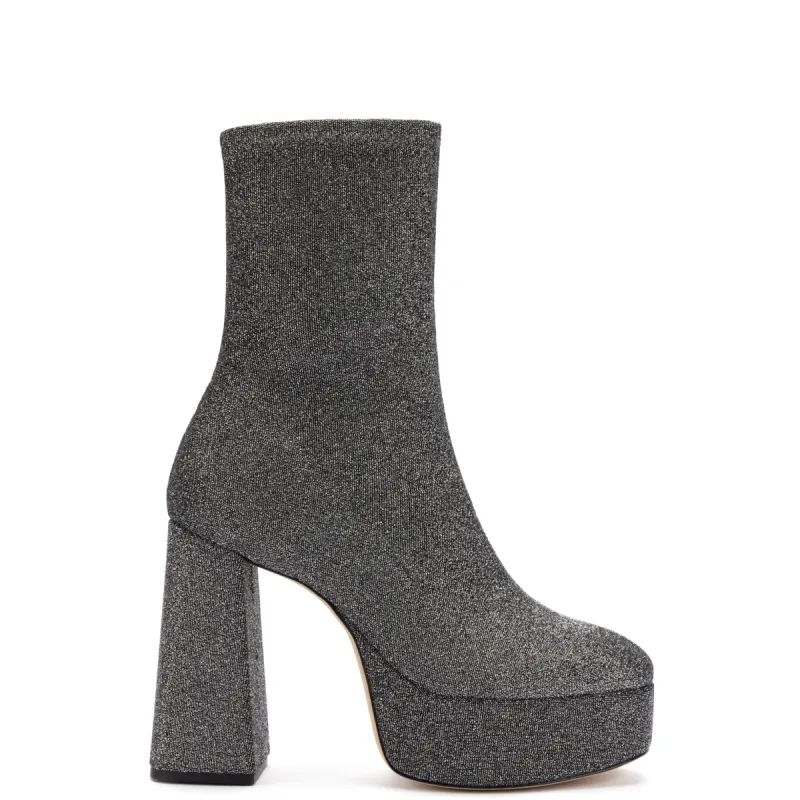 Dolly Stretch Boot In Silver Lurex sold by Larroude