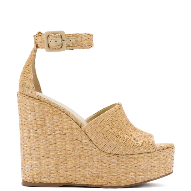Larroudé x Jennifer Fisher Wedge Sandal In Sepia Raffia sold by Larroude
