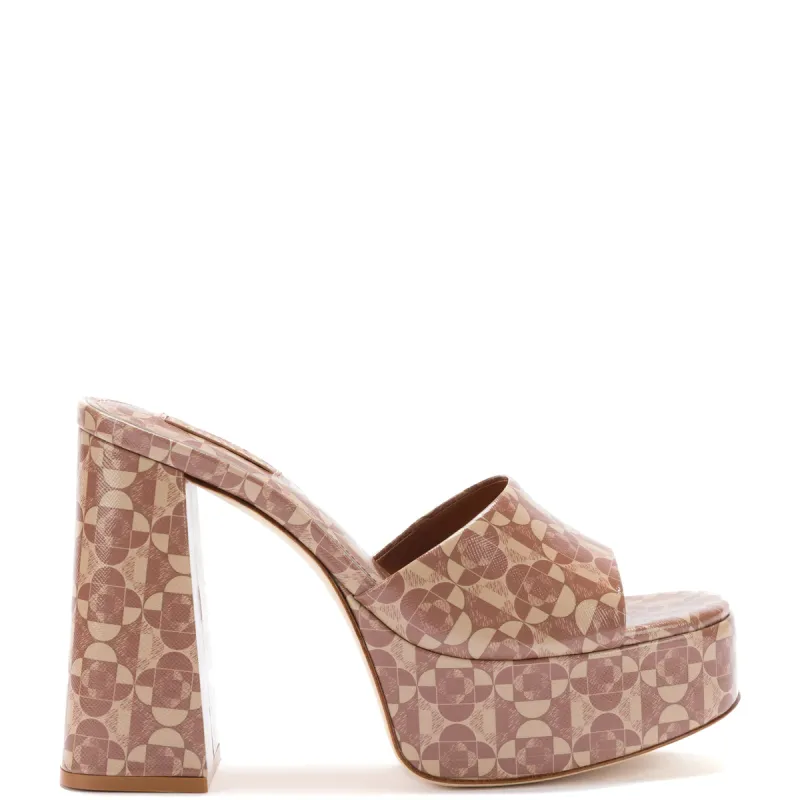 Dolly Mule In Dual Printed Caramel Saffiano Leather sold by Larroude