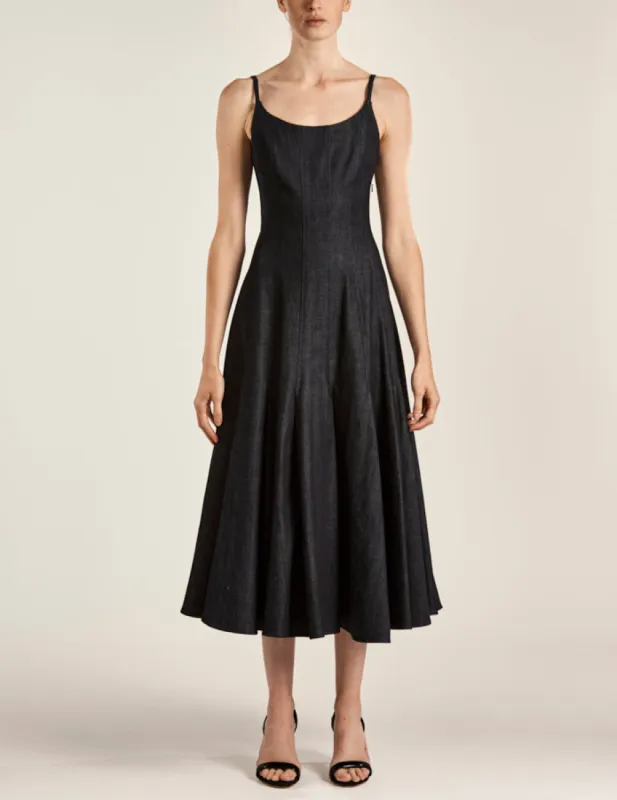 Strappy Midi Dress in Denim sold by Larroude