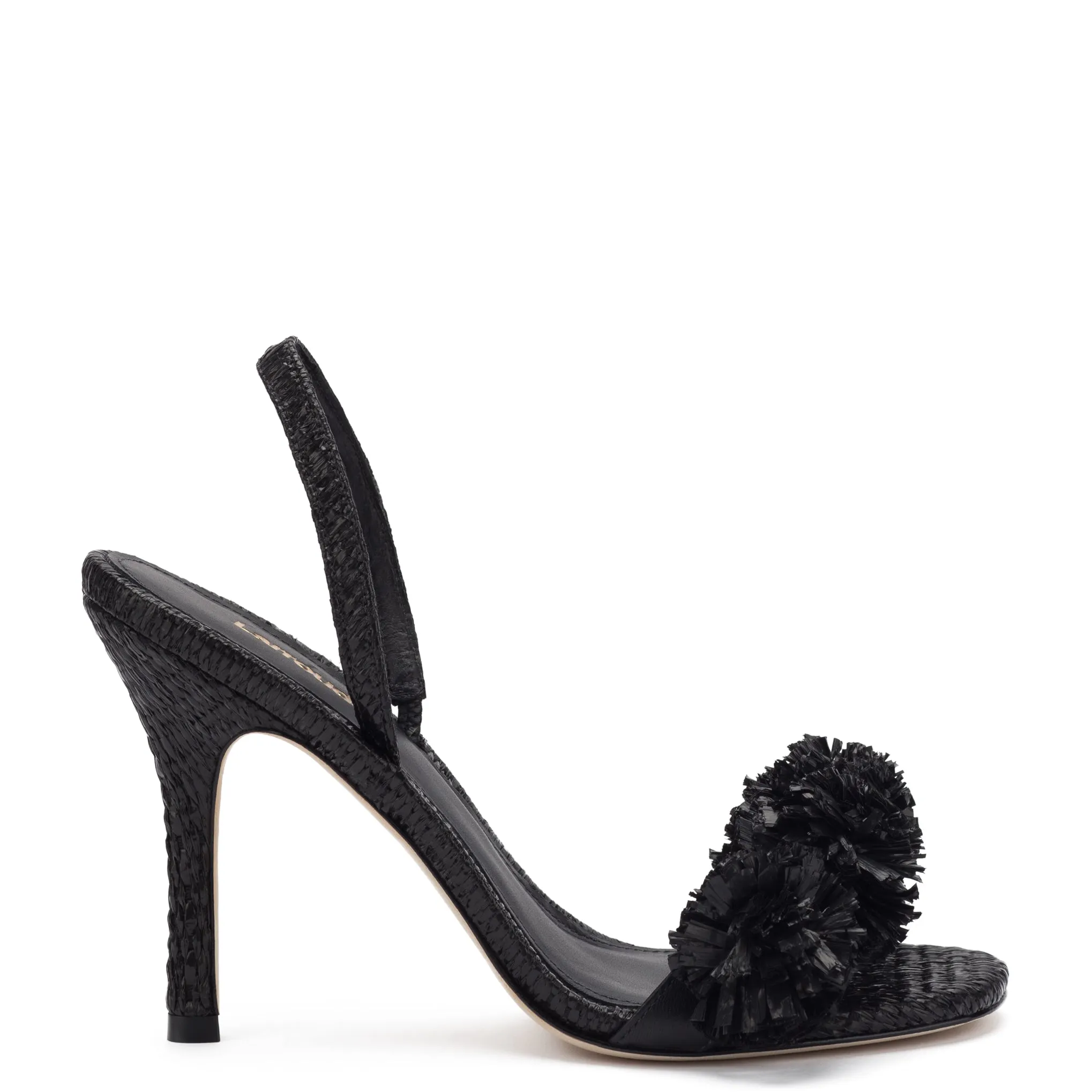 Marilyn Sandal In Black Raffia sold by Larroude