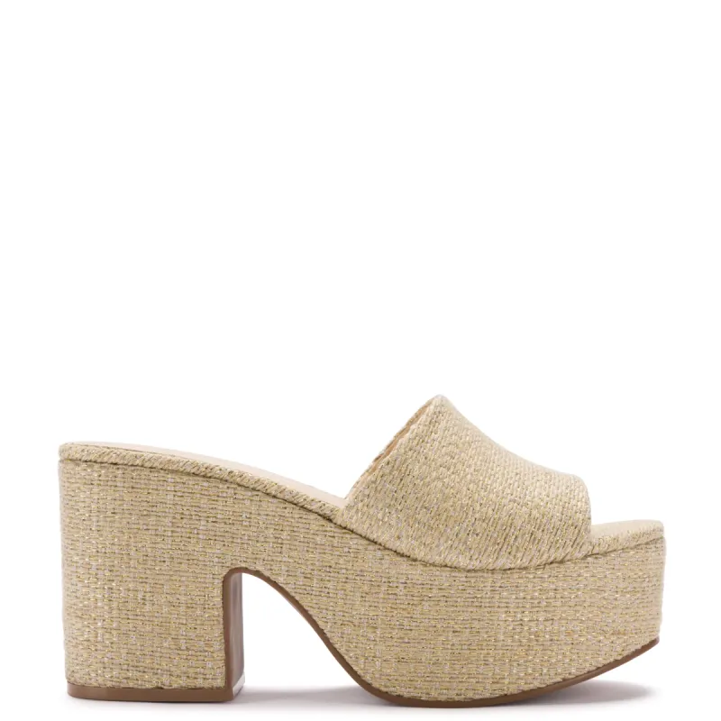 Miso Platform Sandal In Metallic Raffia sold by Larroude