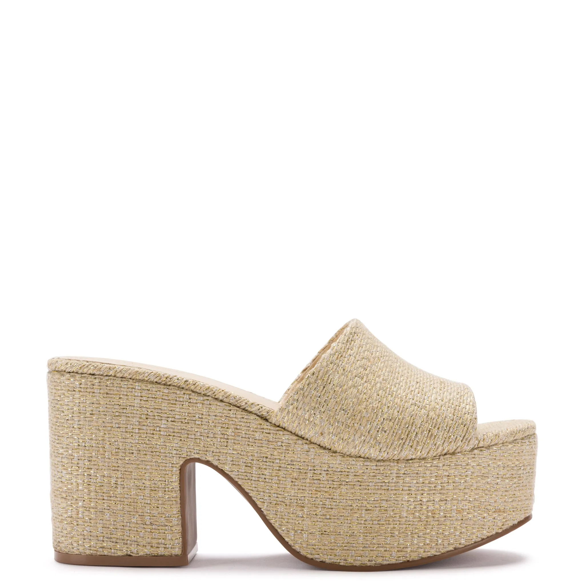 Miso Platform Sandal In Metallic Raffia sold by Larroude