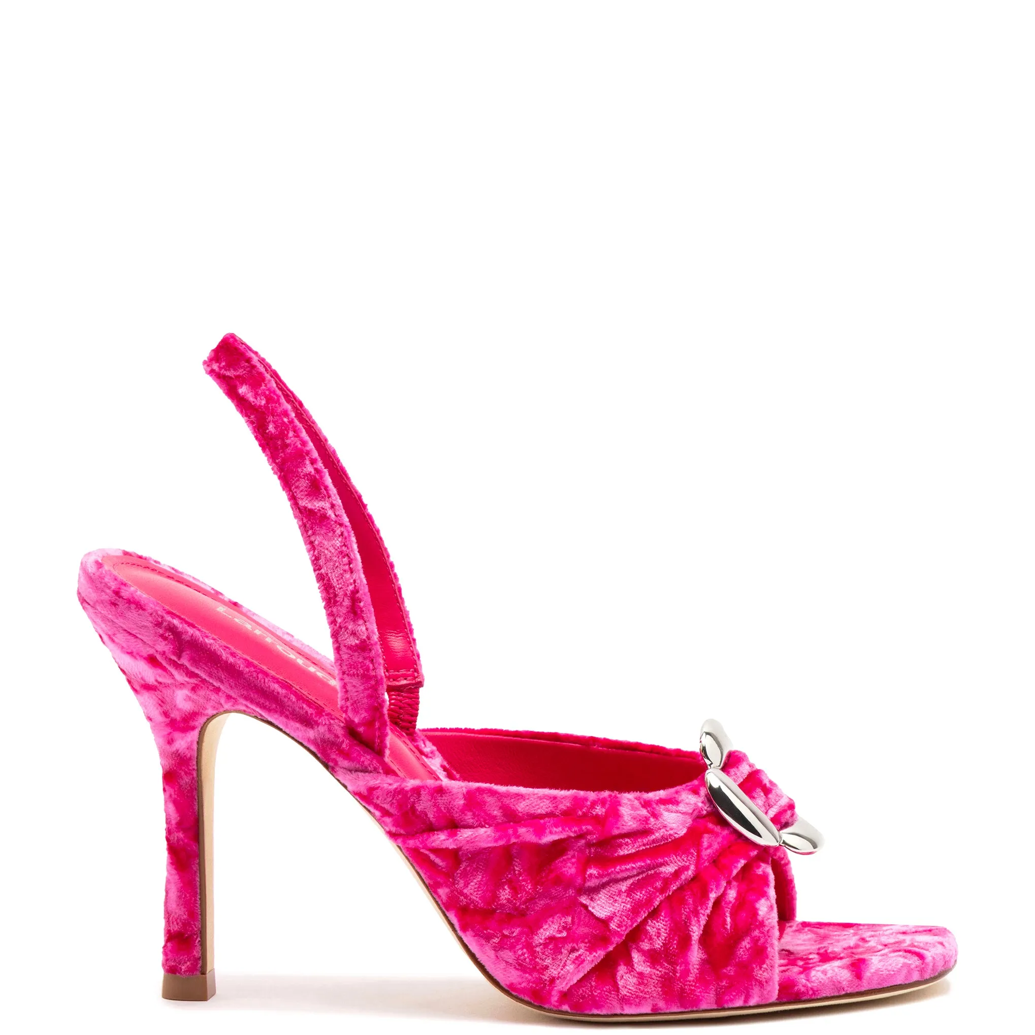 Mayfair Sandal In Pink Velvet sold by Larroude