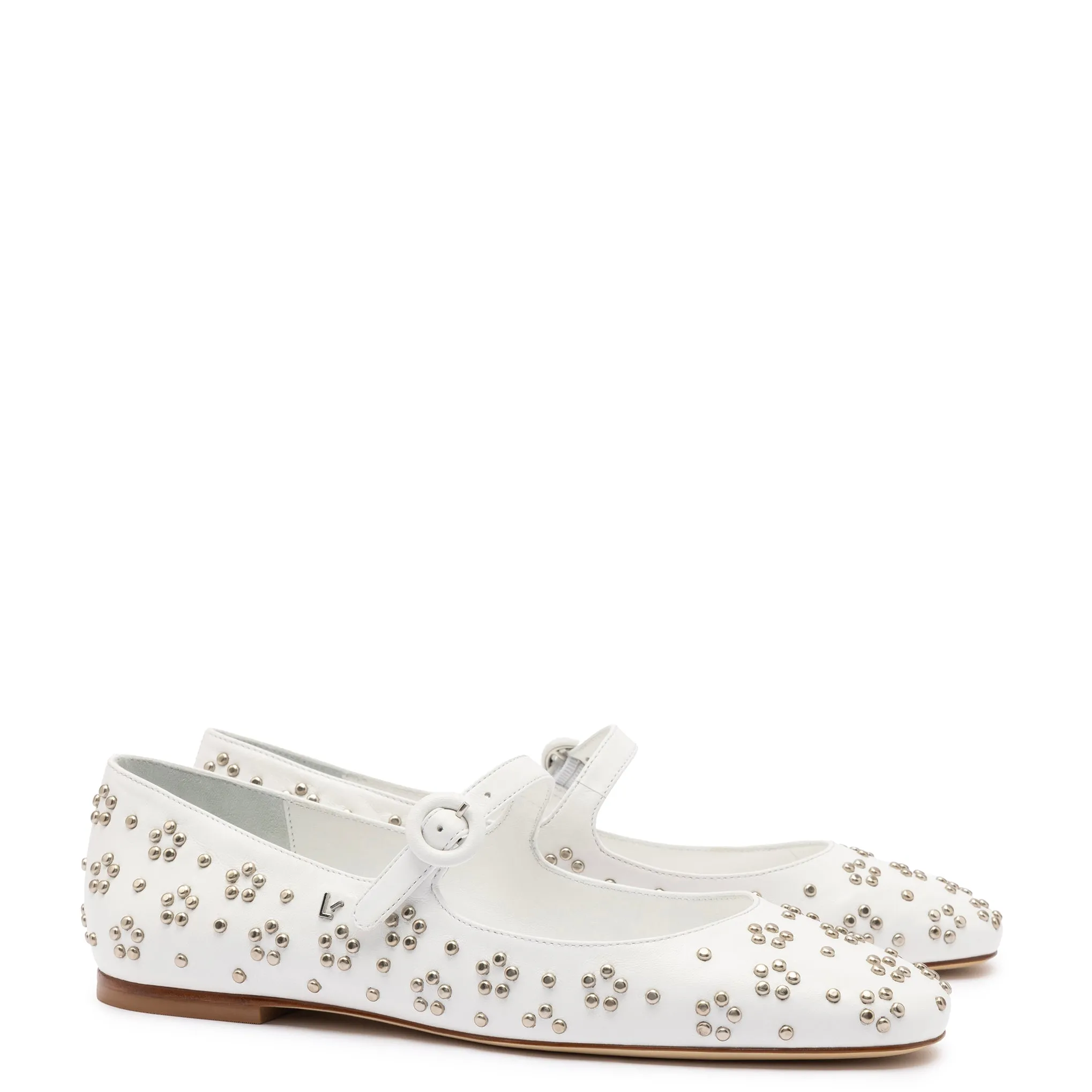 Blair Ballet Flat In White Leather and Metallic Studs sold by Larroude product image thumbnail 2