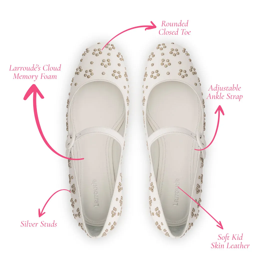 Blair Ballet Flat In White Leather and Metallic Studs sold by Larroude product image thumbnail 5