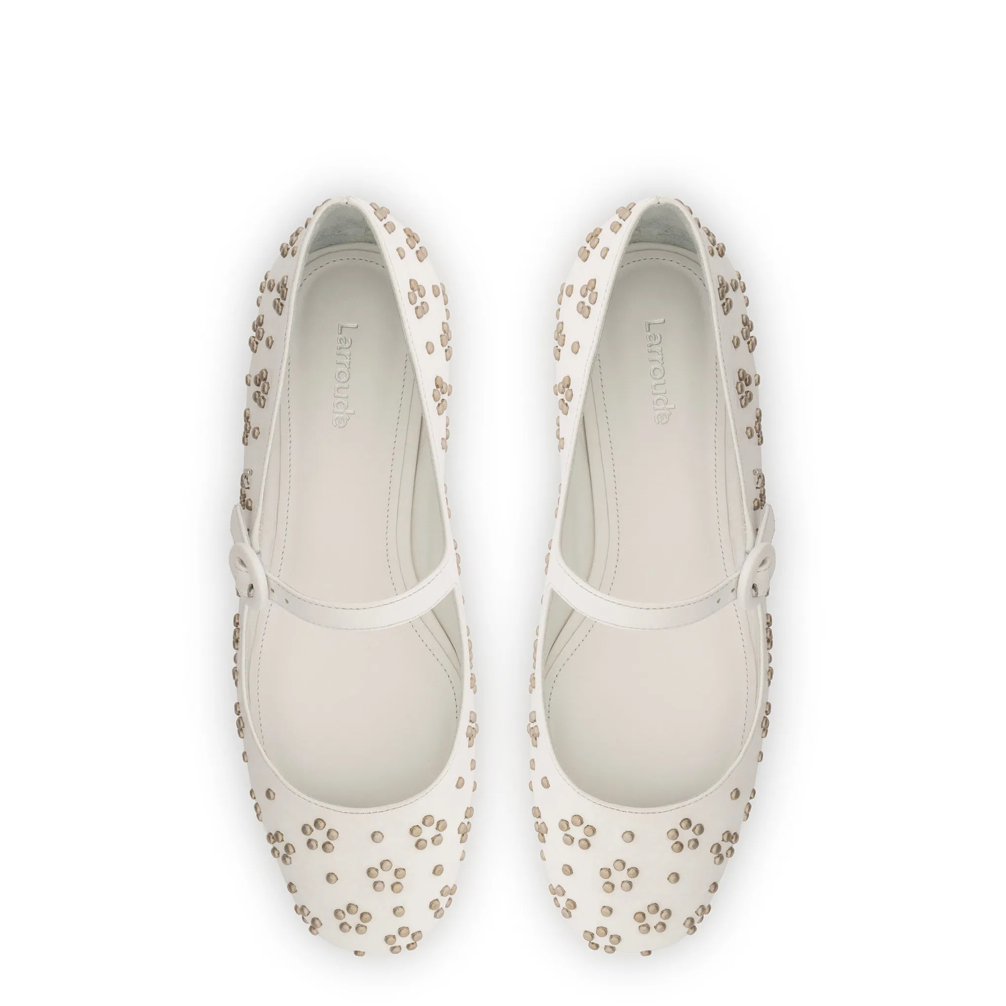 Blair Ballet Flat In White Leather and Metallic Studs sold by Larroude product image thumbnail 3