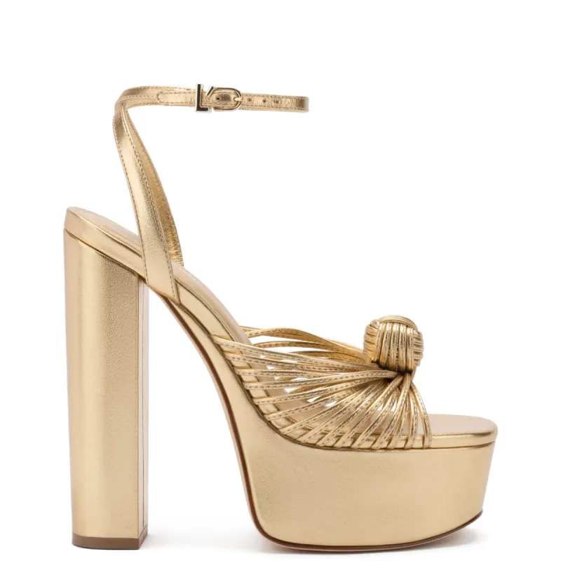Valerie Platform Sandal In Gold Metallic Leather sold by Larroude