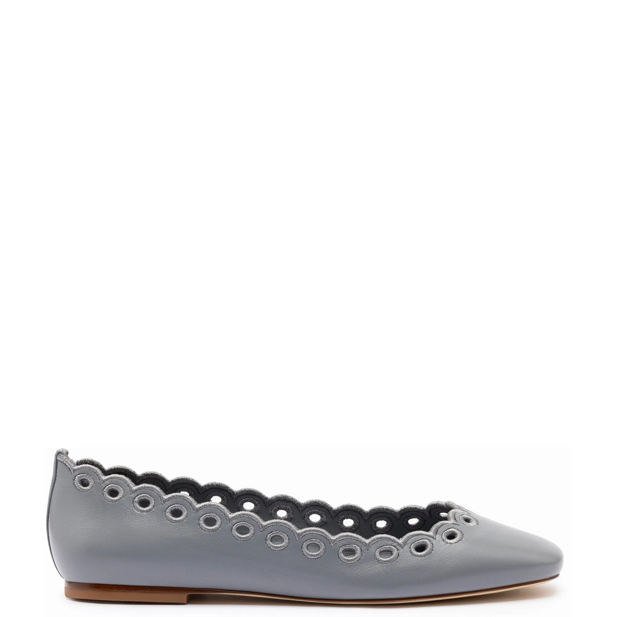 Meghan Broderie Flat In Titanium Leather sold by Larroude