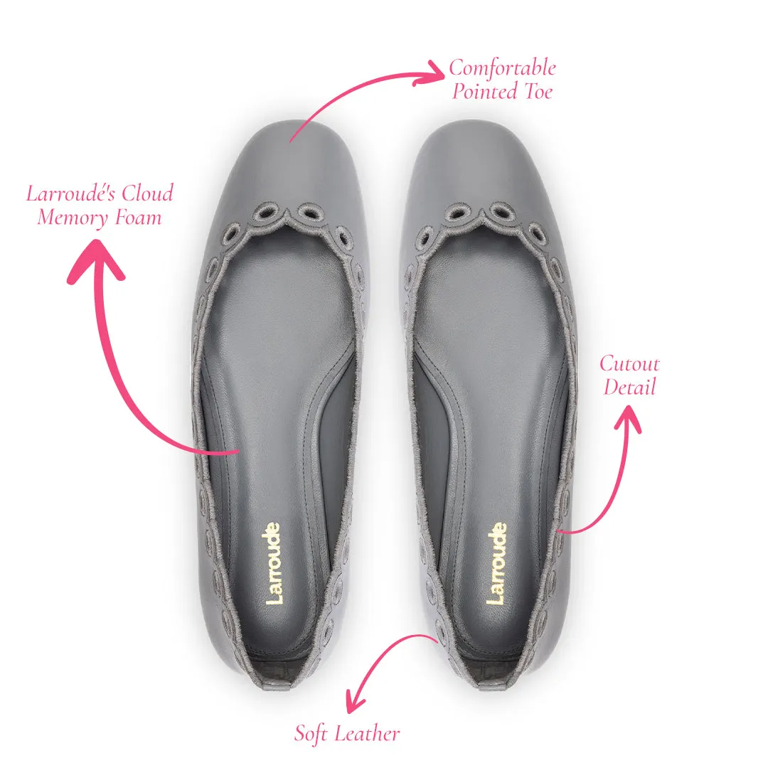 Meghan Broderie Flat In Titanium Leather sold by Larroude product image thumbnail 5