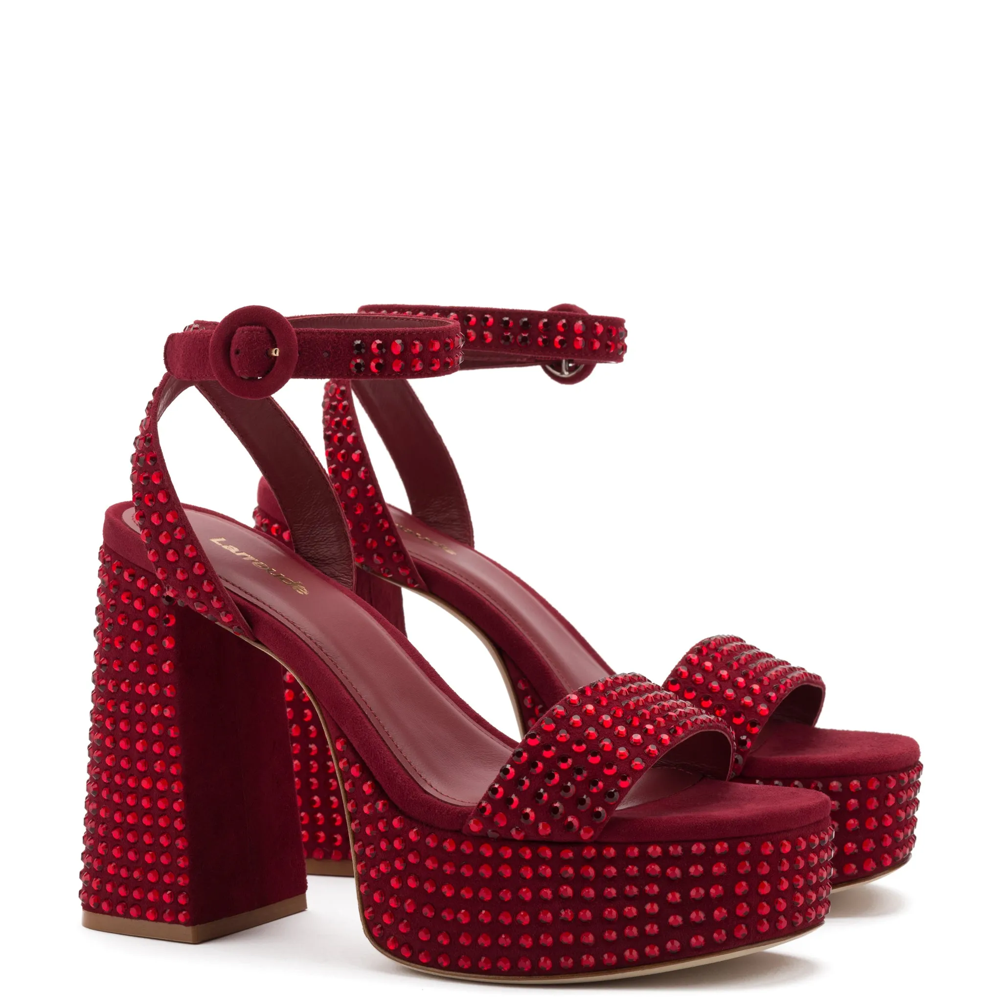 Dolly Crystal Sandal In Lipstick Red Suede sold by Larroude product image thumbnail 2