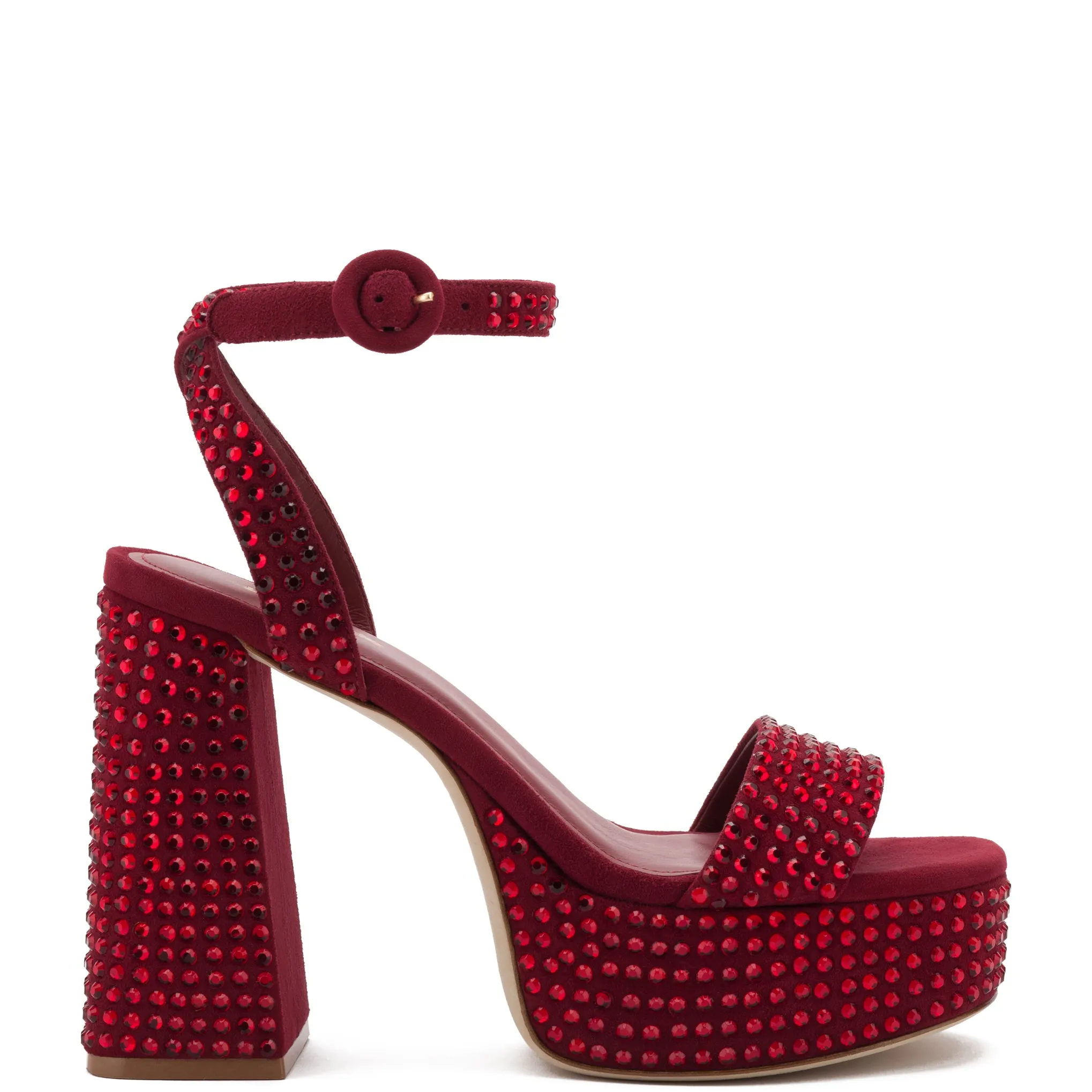 Dolly Crystal Sandal In Lipstick Red Suede sold by Larroude
