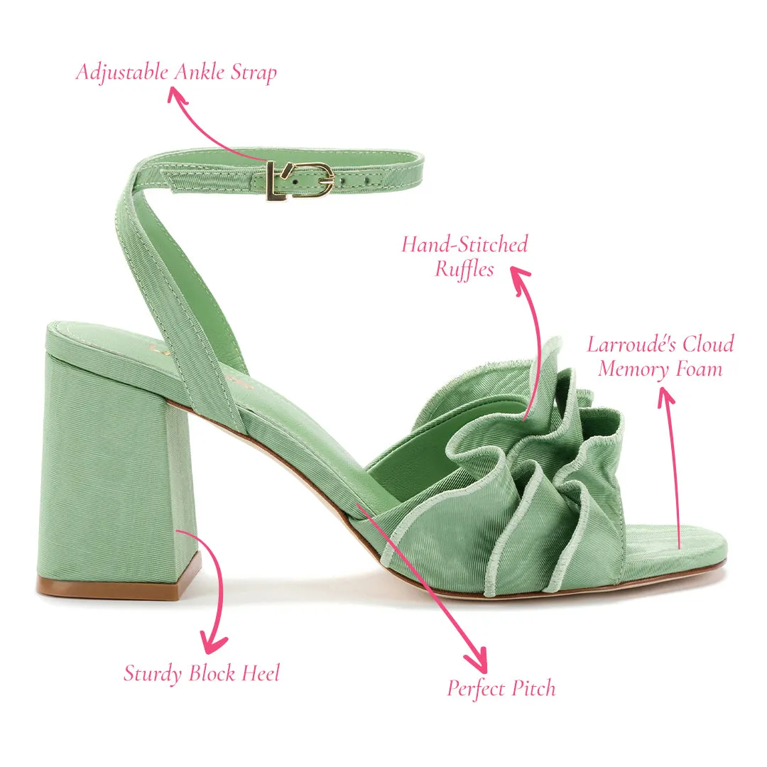 Selena Ruffle Sandal In Pistacchio Fabric sold by Larroude product image thumbnail 5
