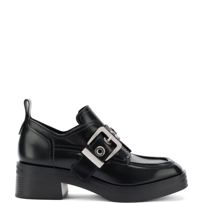 Stewart Flat Oxford In Black Leather sold by Larroude