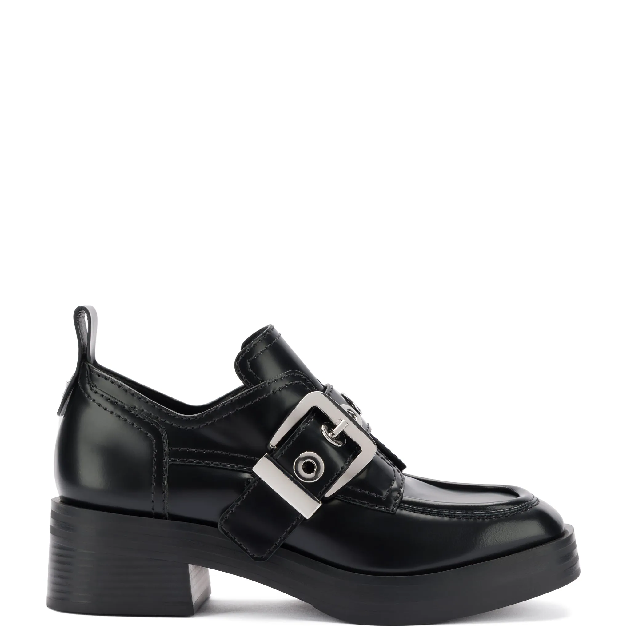 Stewart Flat Oxford In Black Leather sold by Larroude