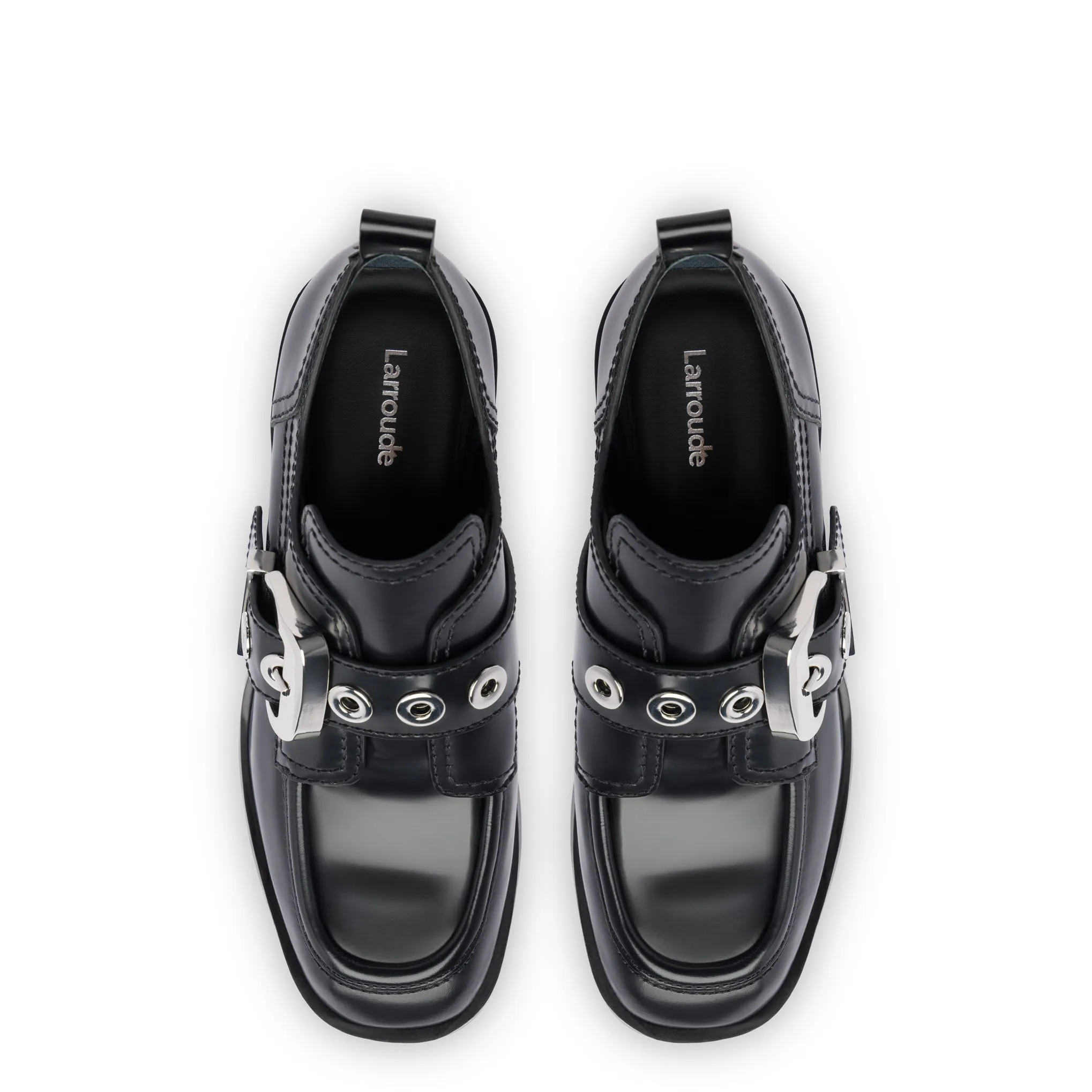 Stewart Flat Oxford In Black Leather sold by Larroude product image thumbnail 3