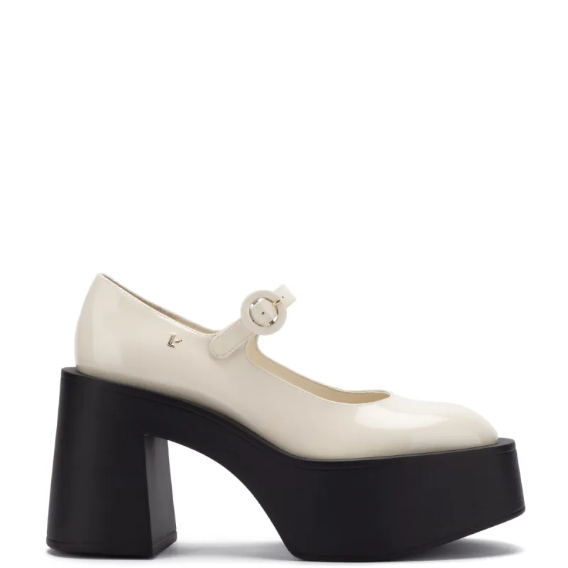 Olivia Platform Pump In Ivory Patent Leather sold by Larroude