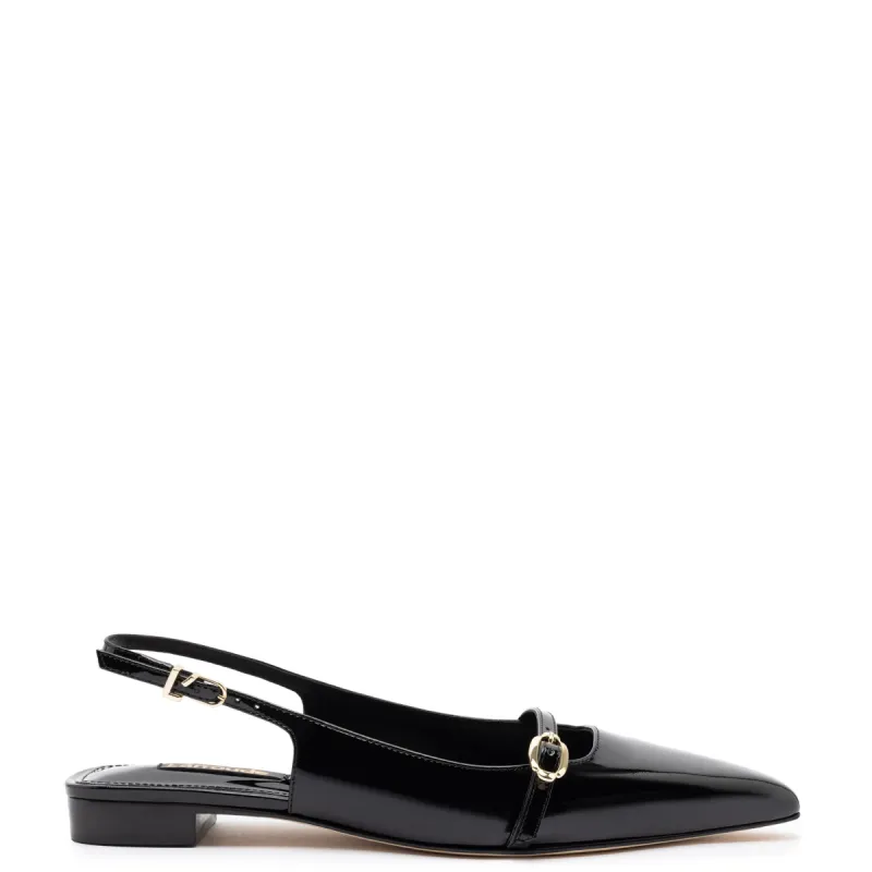 Ines Flat In Black Patent Leather sold by Larroude