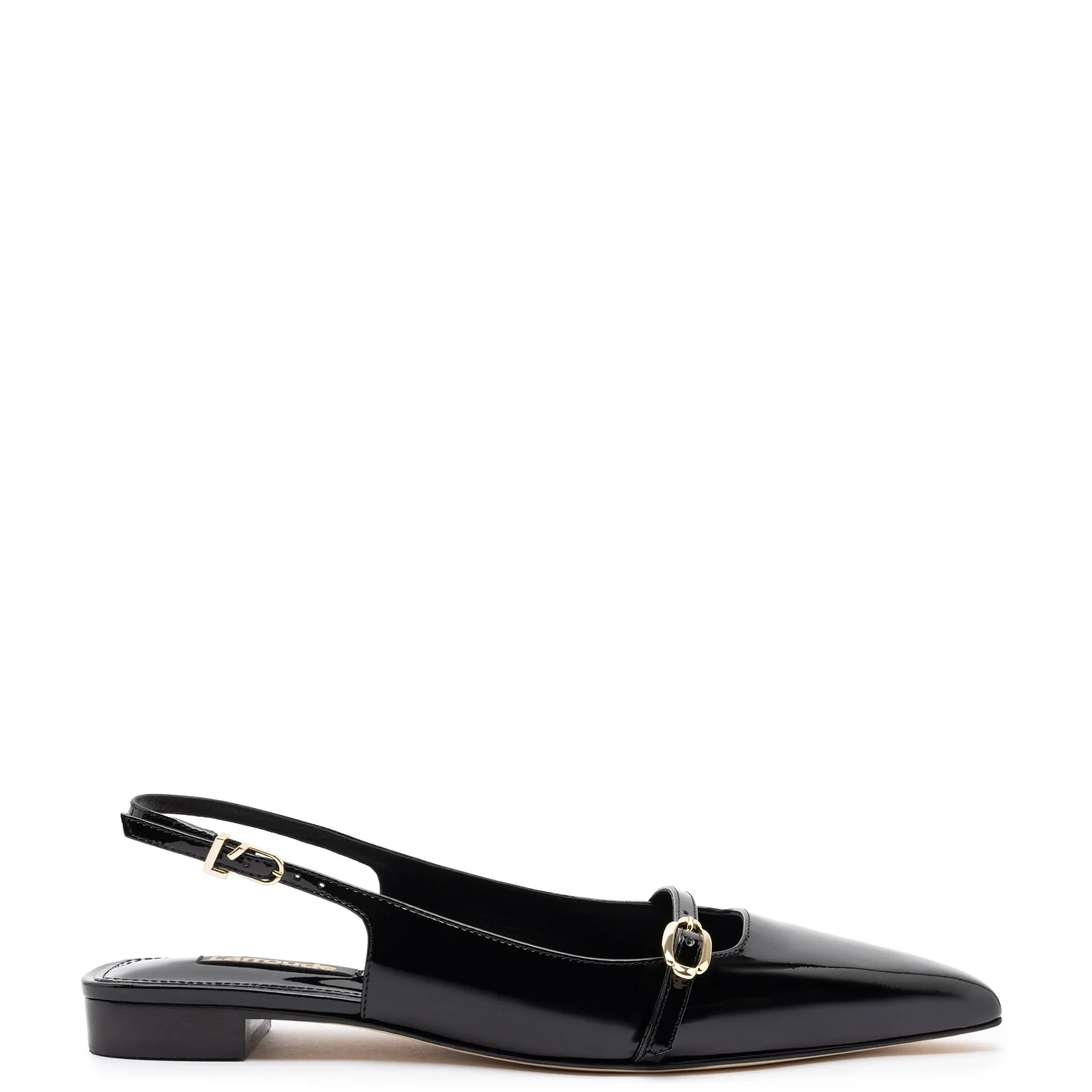Ines Flat In Black Patent Leather sold by Larroude