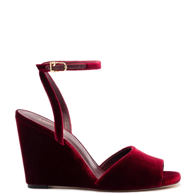 Yves Wedge In Wine Velvet sold by Larroude