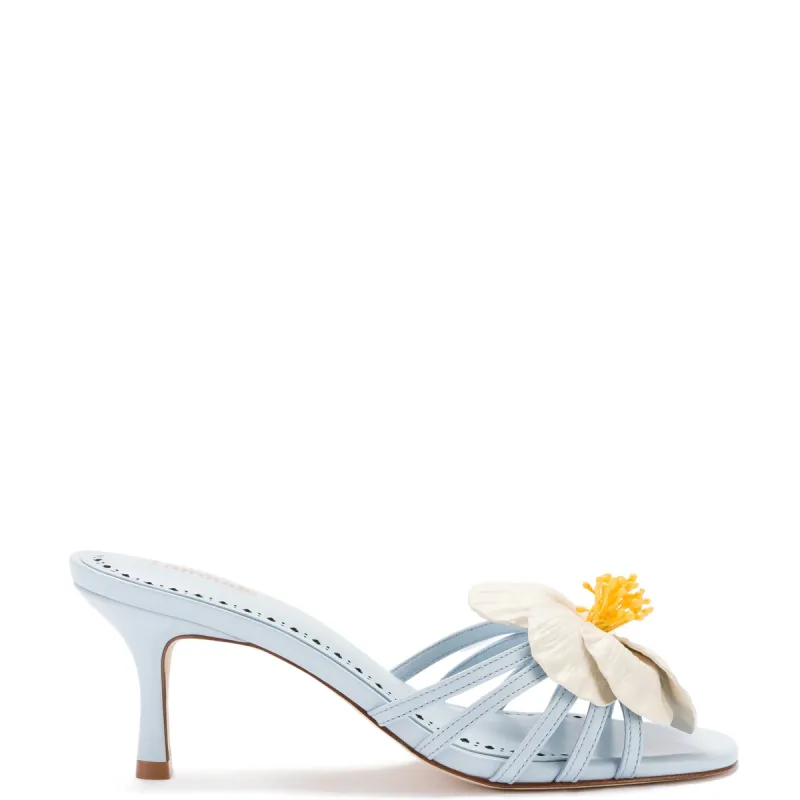 Magnolia Mule In Cerulean Blue Leather sold by Larroude
