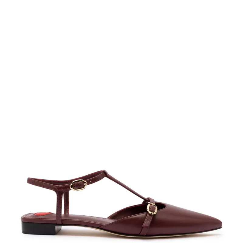 Grace Flat In Burgundy Leather sold by Larroude