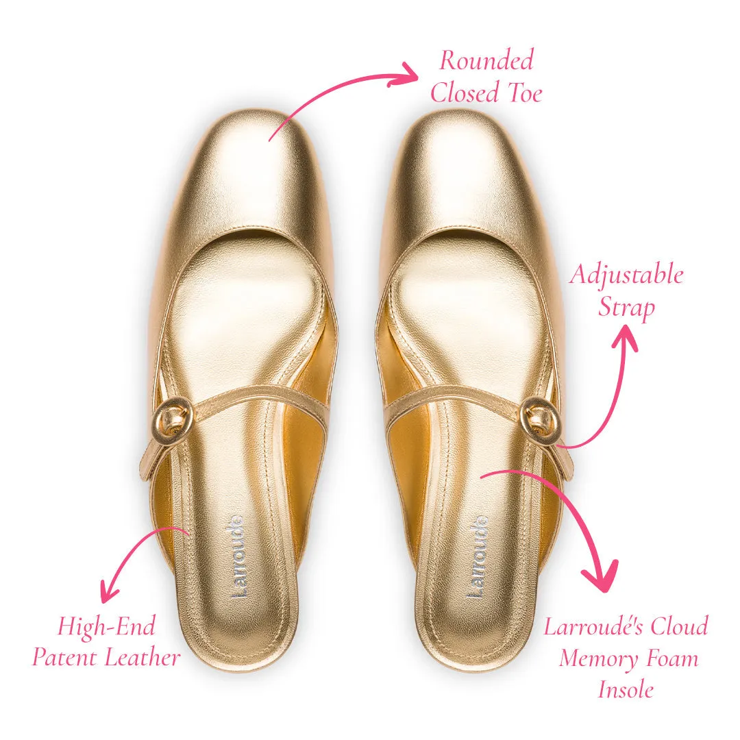 Blair Flat Mule In Gold Metallic Leather sold by Larroude product image thumbnail 5