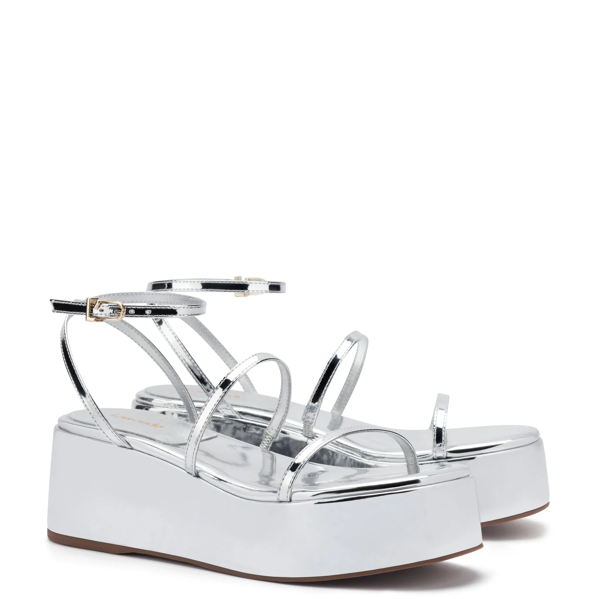 Gio Flatform Sandal In Specchio Silver sold by Larroude product image thumbnail 2
