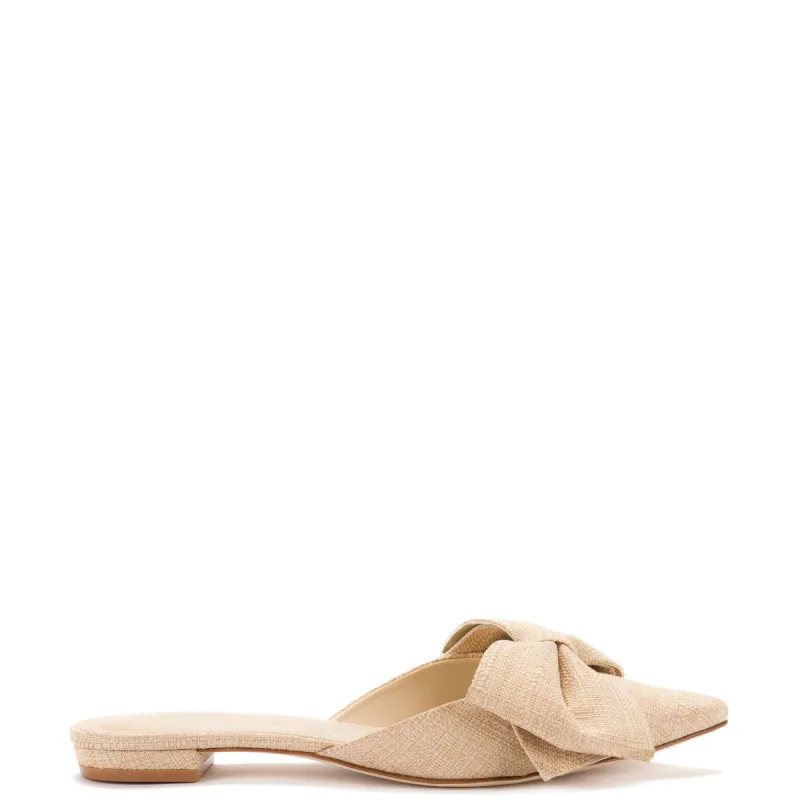 Elle Flat Mule In Beige Raffia sold by Larroude