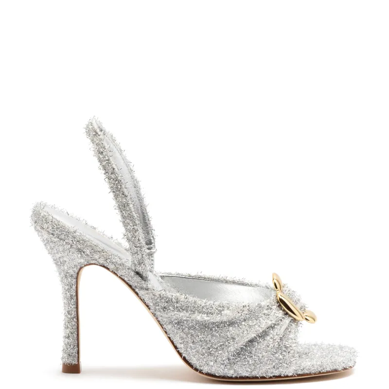 Mayfair Sandal In Silver Lurex sold by Larroude