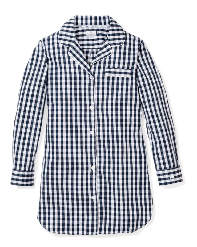 Women's Nightshirt in Navy Gingham sold by Larroude