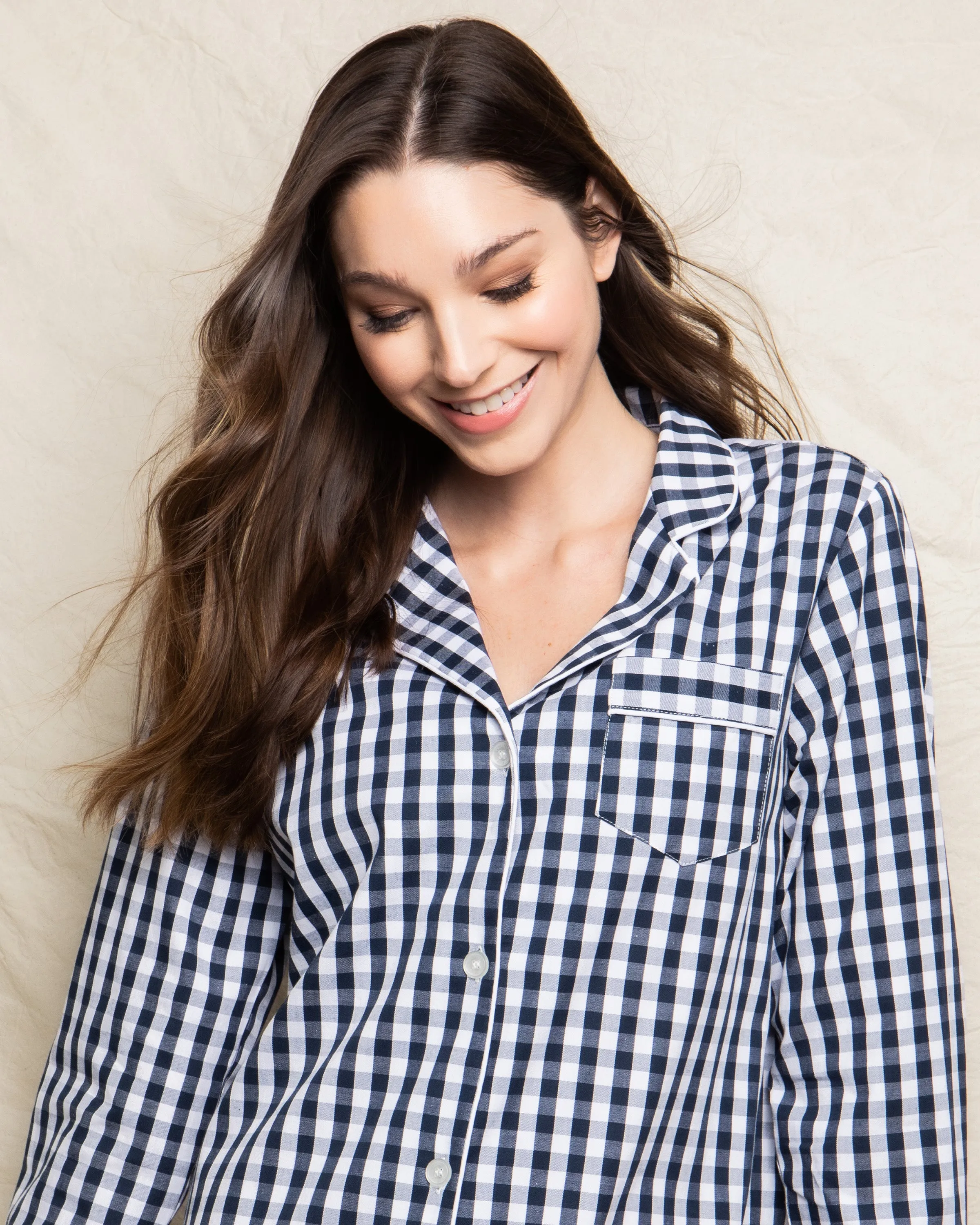 Women's Nightshirt in Navy Gingham sold by Larroude product image thumbnail 3