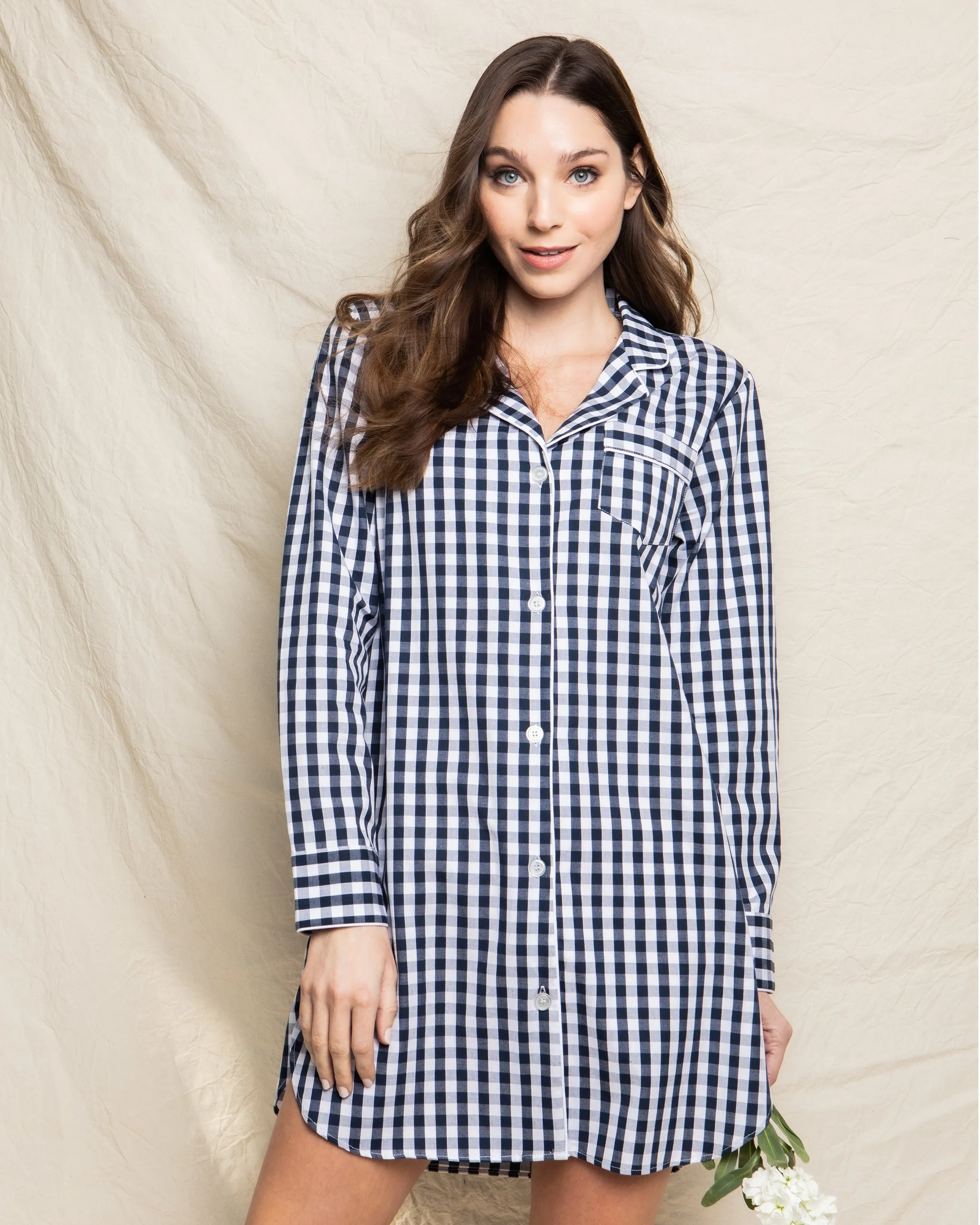 Women's Nightshirt in Navy Gingham sold by Larroude product image thumbnail 2