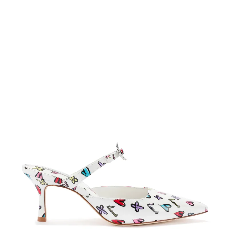 Daisy Pump In White Heart Printed Leather sold by Larroude
