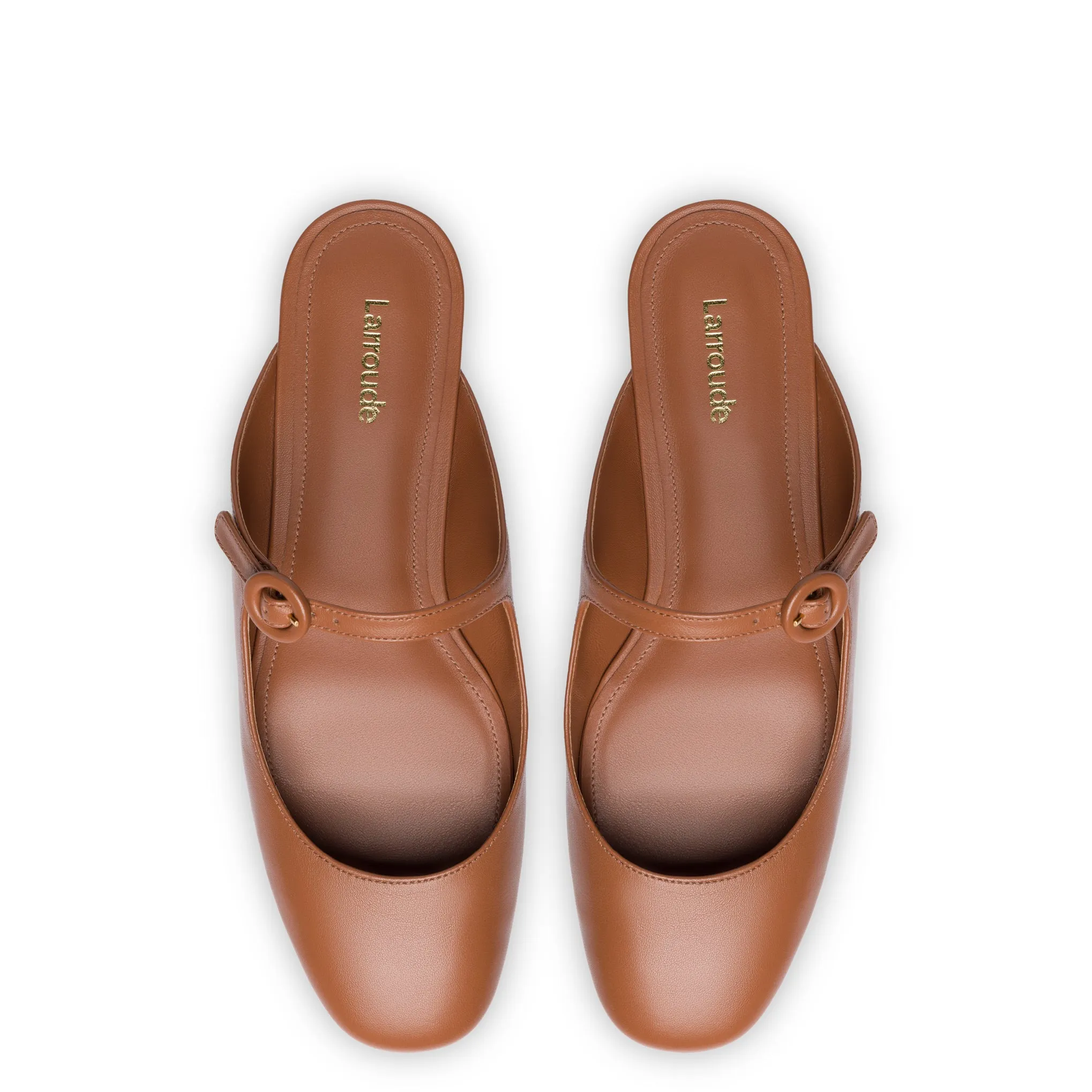 Blair Flat Mule In Caramel Leather sold by Larroude product image thumbnail 3