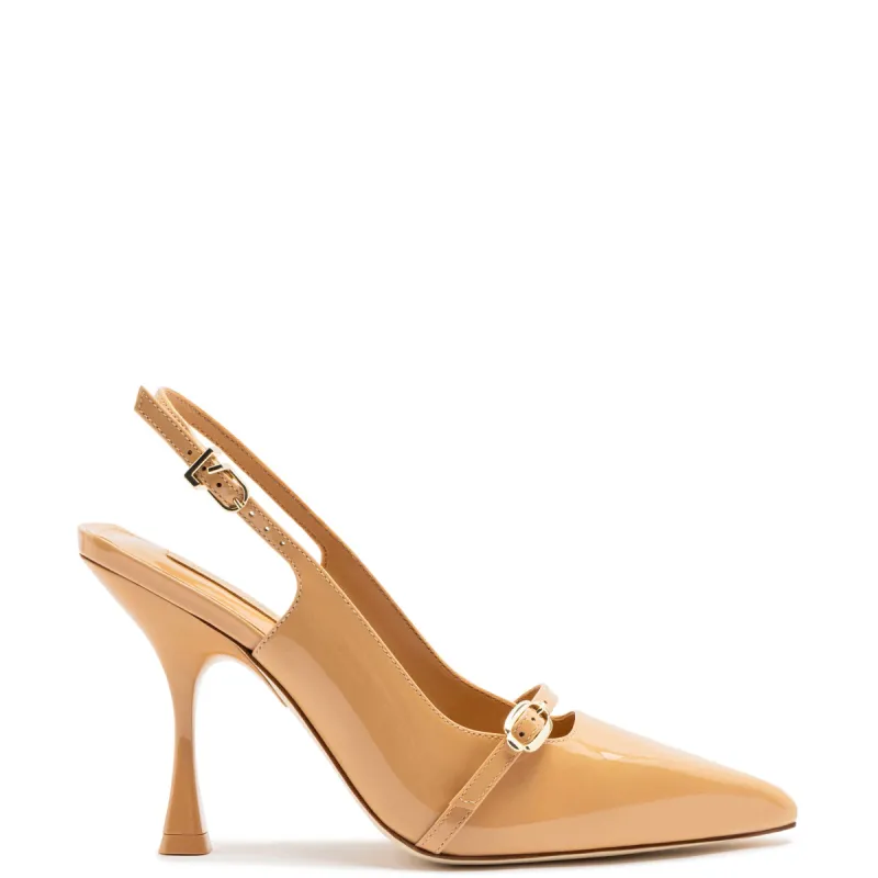 Ines Hi Pump in Tan Patent Leather sold by Larroude