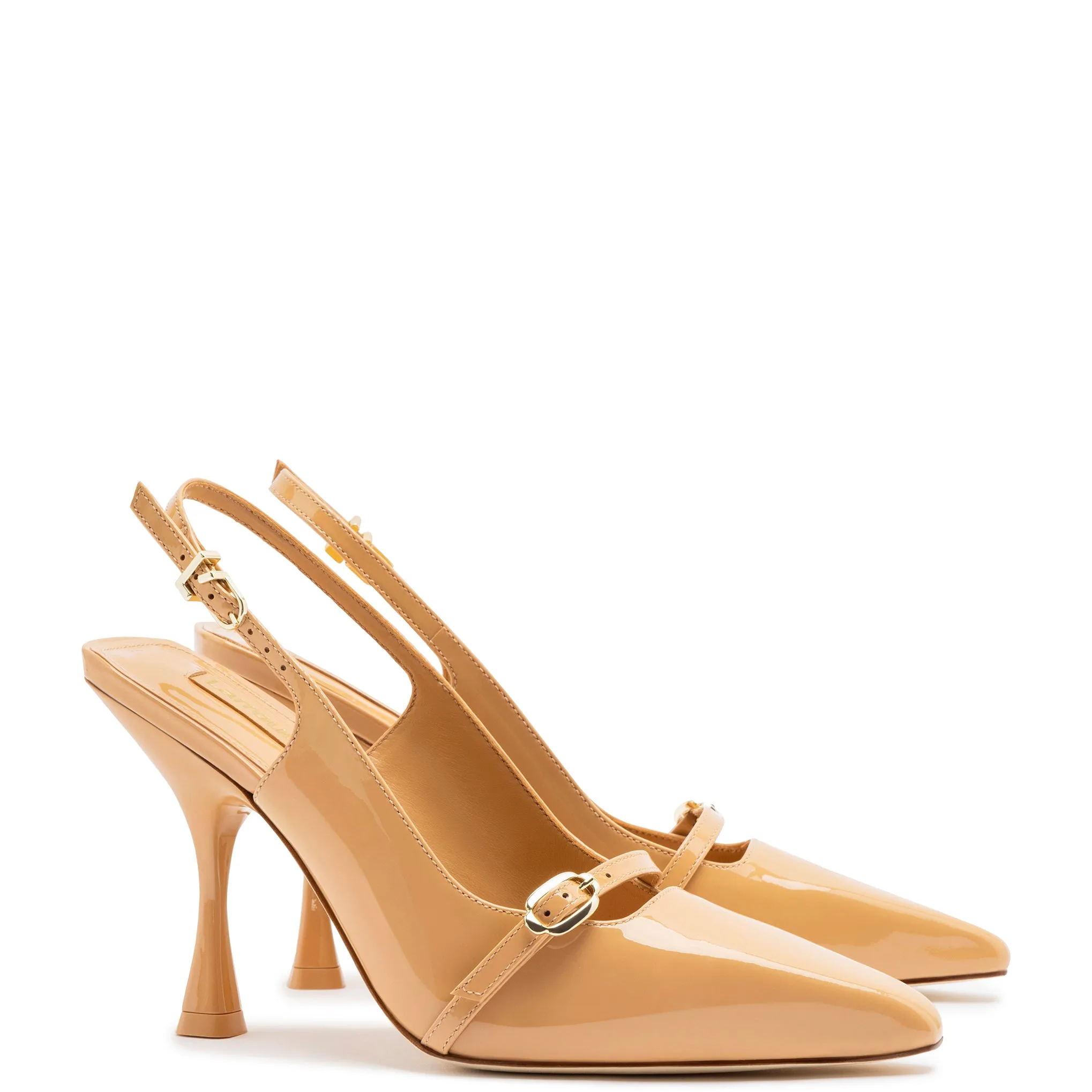 Ines Hi Pump in Tan Patent Leather sold by Larroude product image thumbnail 2