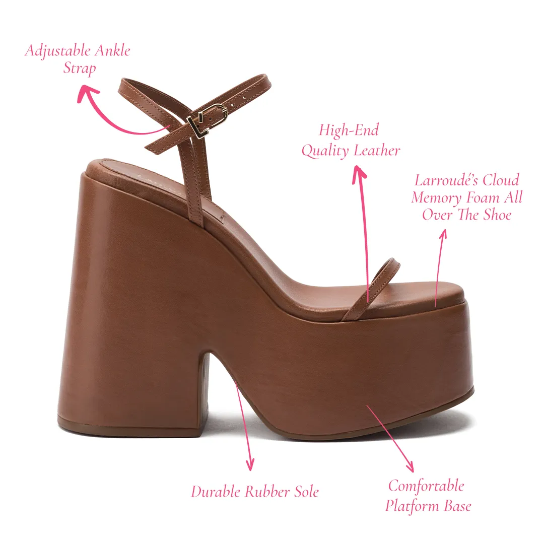 Wanda Platform Sandal In Caramel Leather sold by Larroude product image thumbnail 5